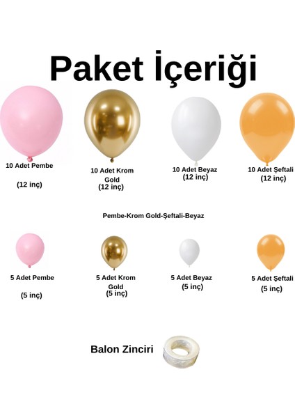 Balon Seti Şeker Pembe-Krom Gold-Şeftali-Beyaz 60 Lı Balon Zinciri Seti fiyatları