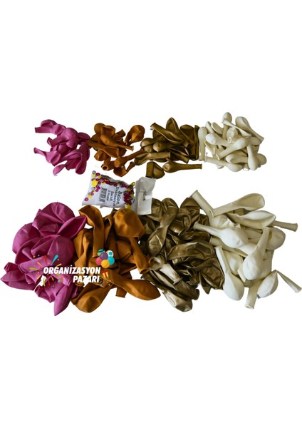 Balon Seti Şeker Pembe-Krom Gold-Şeftali-Beyaz 60 Lı Balon Zinciri Seti modelleri