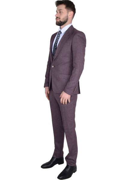 Cengiz Inler Dokulu Kırlangıç Yaka Yelekli Erkek Takım Elbise