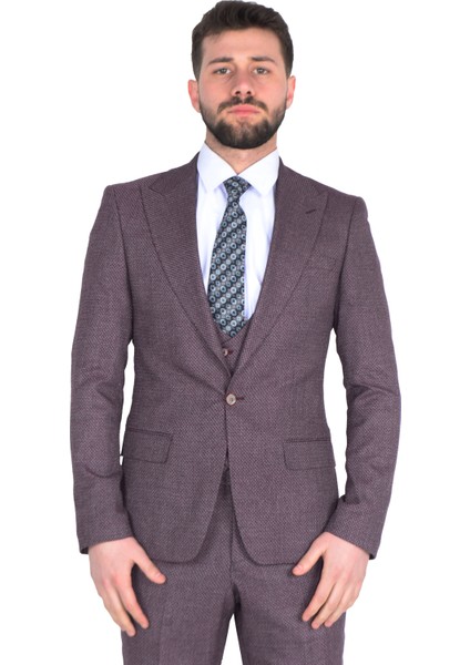 Cengiz Inler Dokulu Kırlangıç Yaka Yelekli Erkek Takım Elbise modelleri