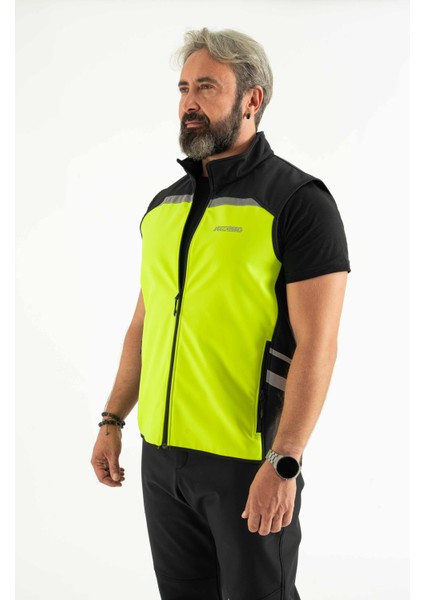 Reflektörlü Softshell Motosiklet ve Iş Güvenliği Yeleği