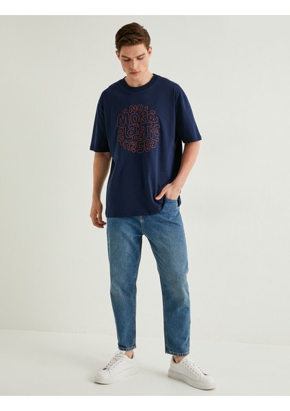 Oversize Tişört Slogan Baskılı Kısa Kollu Bisiklet Yaka fiyatları