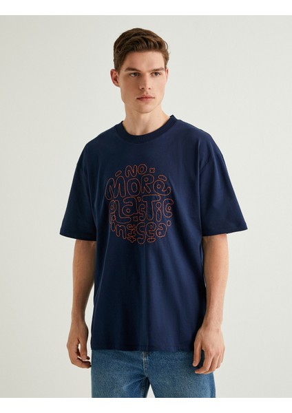 Oversize Tişört Slogan Baskılı Kısa Kollu Bisiklet Yaka modelleri