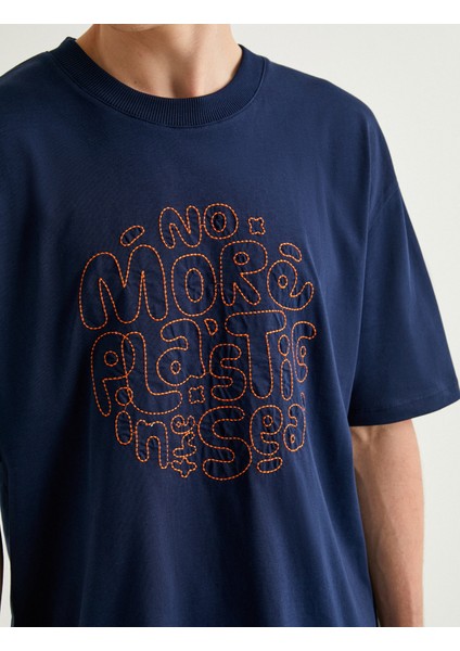 Oversize Tişört Slogan Baskılı Kısa Kollu Bisiklet Yaka indirimleri