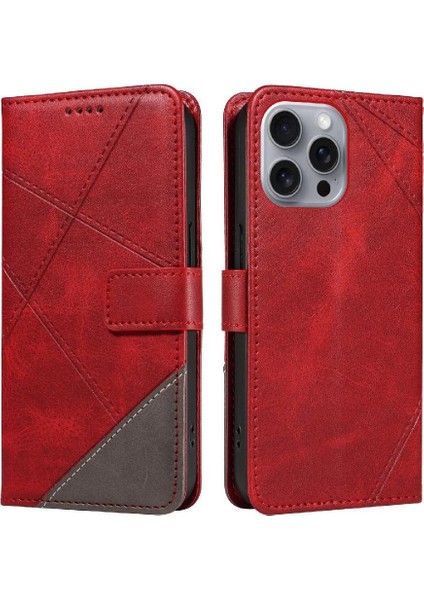 Elmas Dikiş Deri Telefon Kılıfı ile IPhone 16 Pro Max Için Flip Case (Yurt Dışından)