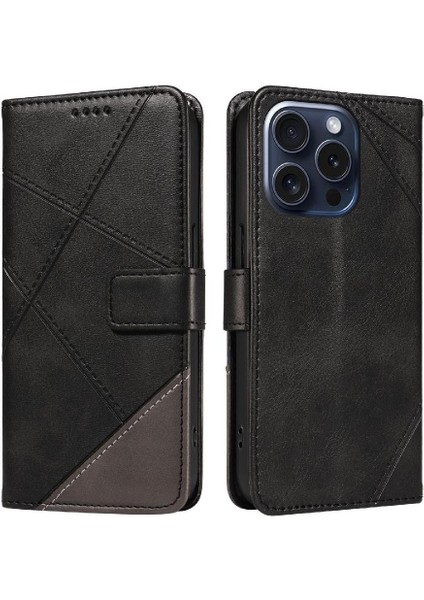 Elmas Dikiş Deri ile IPhone 15 Pro ve Kart Yuvası Için Flip Case (Yurt Dışından)
