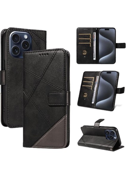 Elmas Dikiş Deri ile IPhone 15 Pro ve Kart Yuvası Için Flip Case (Yurt Dışından)