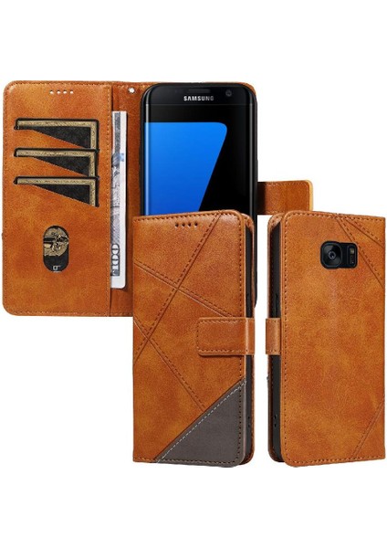 Elmas Dikiş Deri Telefon ile Samsung Galaxy S7 Kenar Için Flip Case (Yurt Dışından)