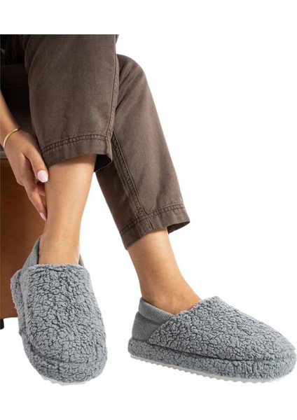 Kadın Lastikli Kaymaz Taban Peluş Havlu Kumaş Ev Ayakkabısı Panduf Gri fiyatları