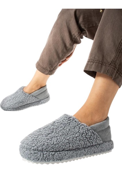 Kadın Lastikli Kaymaz Taban Peluş Havlu Kumaş Ev Ayakkabısı Panduf Gri modelleri