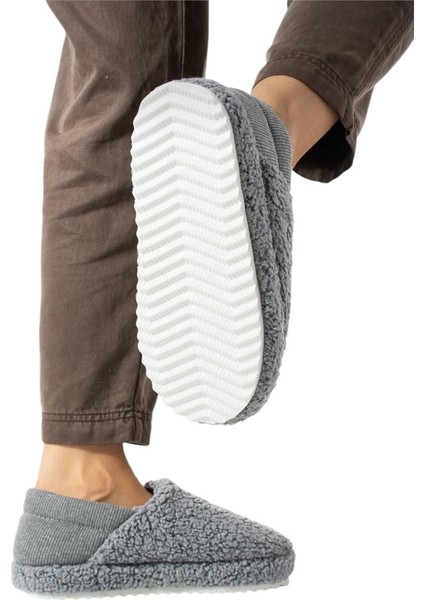 Kadın Lastikli Kaymaz Taban Peluş Havlu Kumaş Ev Ayakkabısı Panduf Gri fırsatları