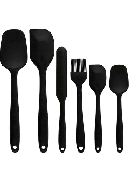 6'lı Silikon Spatula Fırça Seti Pratik Yemek Hazırlık Kaşık Bıçak Spatula Servis Seti Sıyah