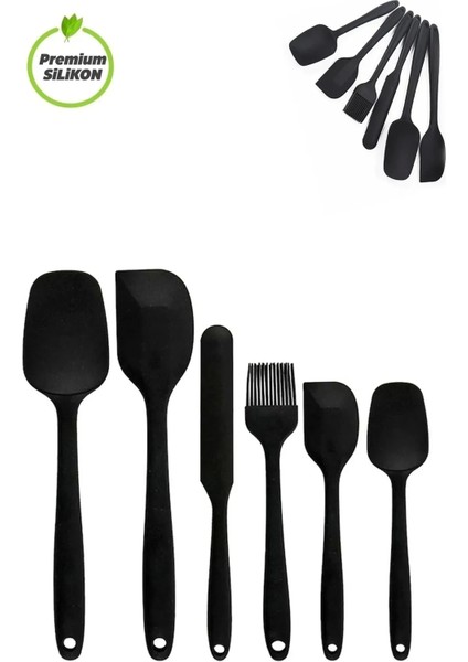 6'lı Silikon Spatula Fırça Seti Pratik Yemek Hazırlık Kaşık Bıçak Spatula Servis Seti Sıyah