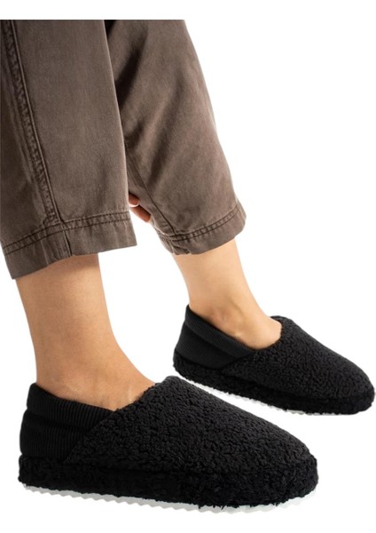 Kadın Lastikli Kaymaz Taban Peluş Havlu Kumaş Ev Ayakkabısı Panduf Siyah fiyatları