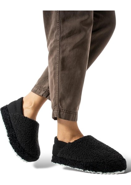 Kadın Lastikli Kaymaz Taban Peluş Havlu Kumaş Ev Ayakkabısı Panduf Siyah modelleri