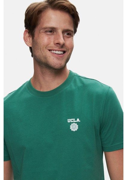 Bass Yeşil Bisiklet Yaka Baskılı Standard Fit Erkek Tshirt