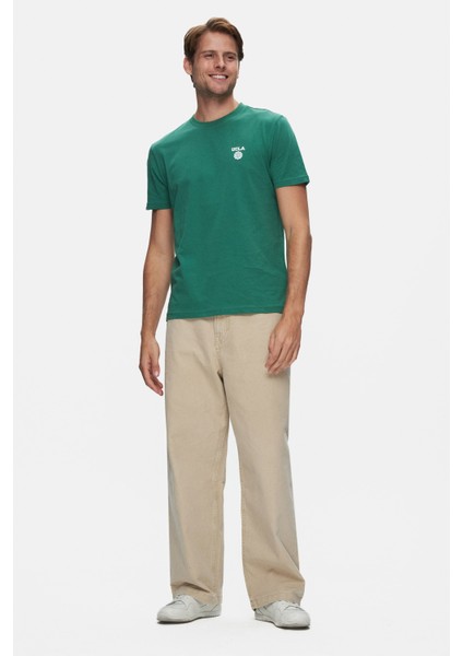 Bass Yeşil Bisiklet Yaka Baskılı Standard Fit Erkek Tshirt
