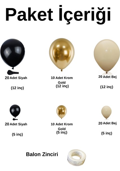 Balon Seti Siyah-Bej-Krom Gold 100 Lü Balon Zinciri Seti fiyatları