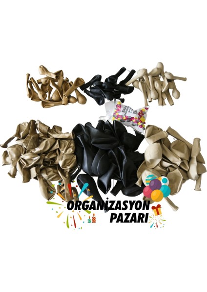 Balon Seti Siyah-Bej-Krom Gold 100 Lü Balon Zinciri Seti modelleri