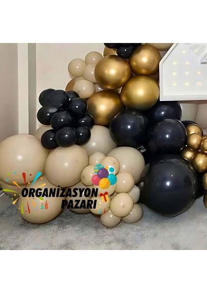 Balon Seti Siyah-Bej-Krom Gold 100 Lü Balon Zinciri Seti fırsatları