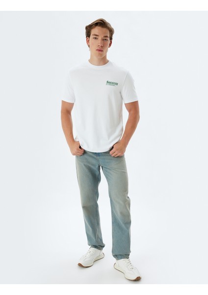 Slogan Baskılı Tişört Bisiklet Yaka Kısa Kollu Pamuklu fiyatları