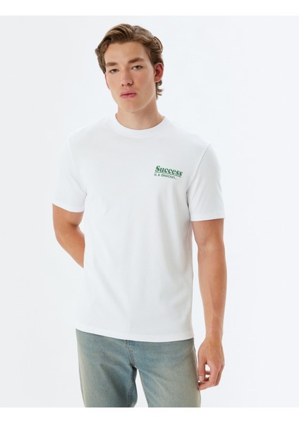Slogan Baskılı Tişört Bisiklet Yaka Kısa Kollu Pamuklu modelleri