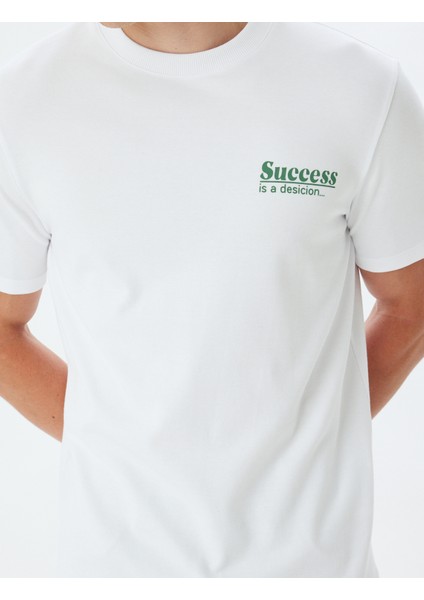 Slogan Baskılı Tişört Bisiklet Yaka Kısa Kollu Pamuklu indirimleri
