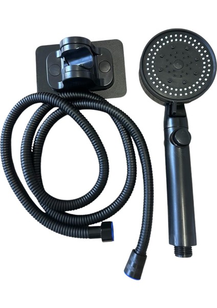 Banyo Duş Başlığı Seti Siyah Yapışkanlı Duş Askılı 150 cm Hortumlu Set Duş Fiskiyesi El Duş Hortumu