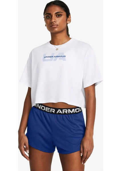 Boxy Crop Branded Kadın Beyaz Günlük T-SHIRT.100