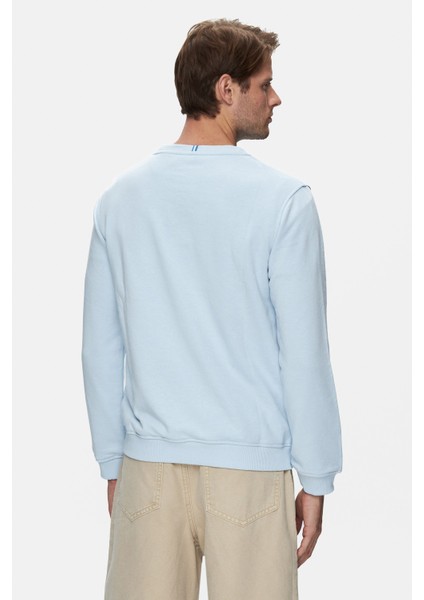 Valley Mat Mavi Bisiklet Yaka Baskılı Standard Fit Erkek Sweatshirt fırsatları