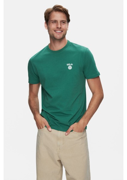 Bass Yeşil Bisiklet Yaka Baskılı Standard Fit Erkek Tshirt