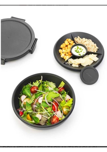 Make Take Dark Grey Plastik Bölmeli Yemek Taşıma Tabağı 1.3l