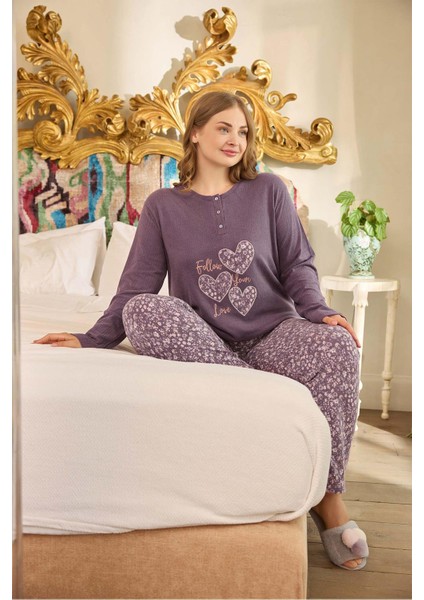 Kadın Suzi Büyük Beden Thermal Erik Moru Pijama Takım 0683