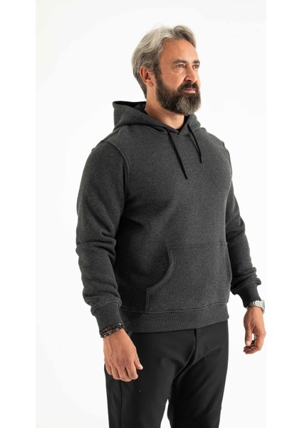 Erkek 3 Iplik Şardonlu Kapüşonlu Basic Sweatshirt