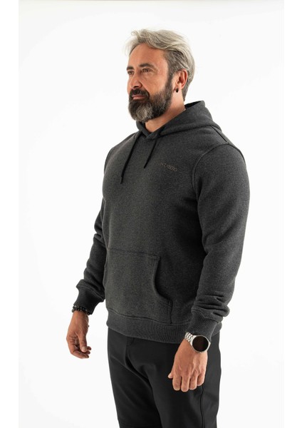 Erkek 3 Iplik Şardonlu Kapüşonlu Basic Sweatshirt