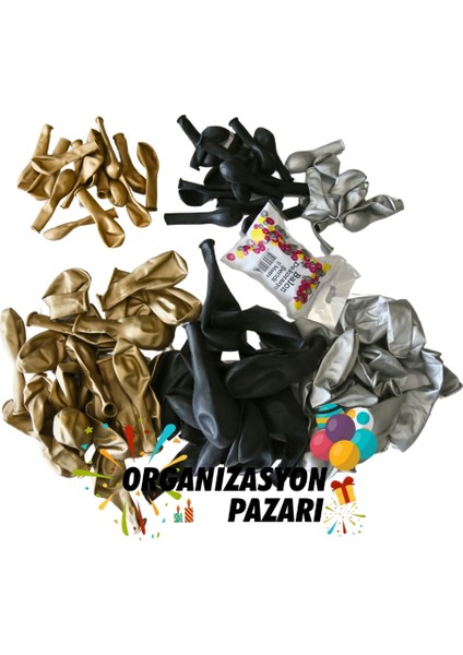 Balon Seti Siyah-Krom Gold-Krom Gümüş 60 Lı Balon Zinciri Seti modelleri