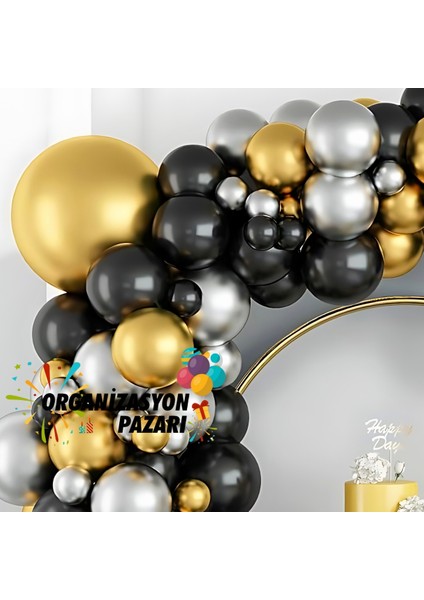 Balon Seti Siyah-Krom Gold-Krom Gümüş 60 Lı Balon Zinciri Seti fırsatları