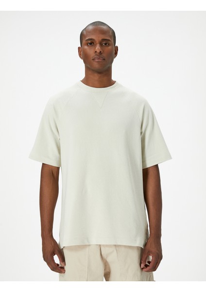 Oversize Tişört Basic Dokulu Bisiklet Yaka Kısa Kollu modelleri