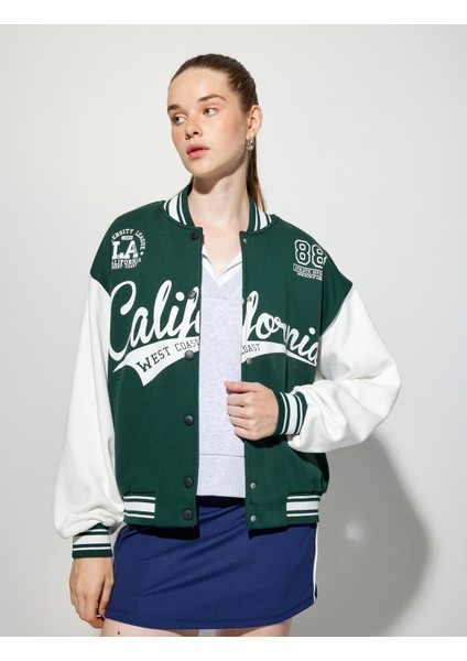 Kolej Ceket Oversize Bomber Yaka Baskılı Çıtçıt Düğmeli modelleri