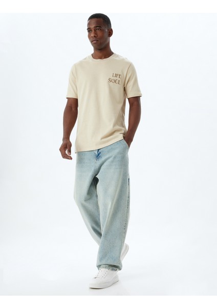 Slogan Baskılı Tişört Bisiklet Yaka Kısa Kollu Pamuklu fiyatları