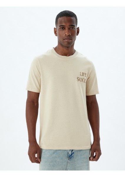 Slogan Baskılı Tişört Bisiklet Yaka Kısa Kollu Pamuklu modelleri