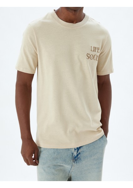 Slogan Baskılı Tişört Bisiklet Yaka Kısa Kollu Pamuklu indirimleri