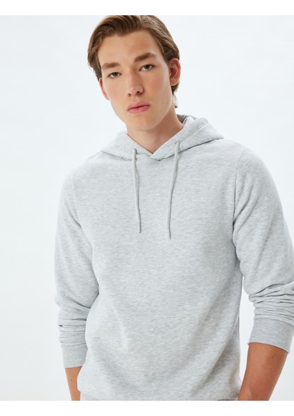 Kapşonlu Sweatshirt Basic Şardonlu Pamuk Karışımlı