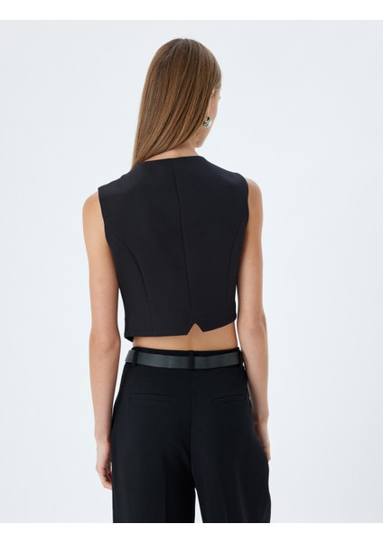 Asimetrik Kruvaze Crop Yelek V Yaka Düğmeli fırsatları