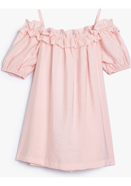 Elbisesi Düşük Omuz Askılı Kısa Kollu Çiçek Aplikeli fiyatları