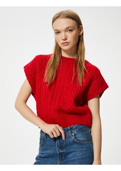 Örgü Dokulu Süveter Bisiklet Yaka Yarasa Kol