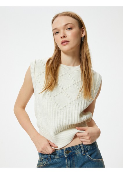 Örgü Dokulu Süveter Bisiklet Yaka Kolsuz