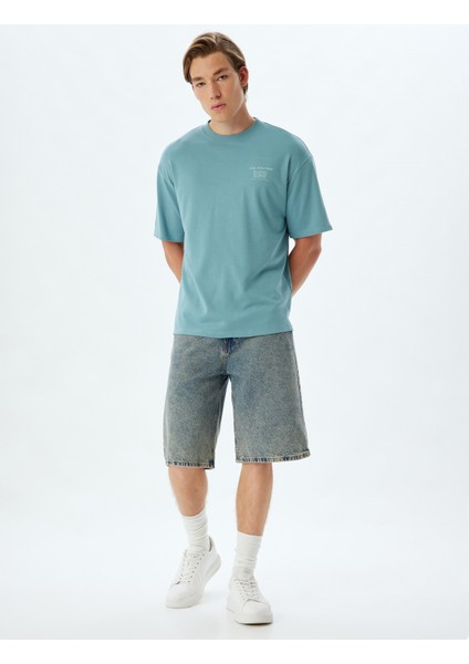 Oversize Tişört Slogan Baskılı Bisiklet Yaka Kısa Kollu Pamuklu fiyatları