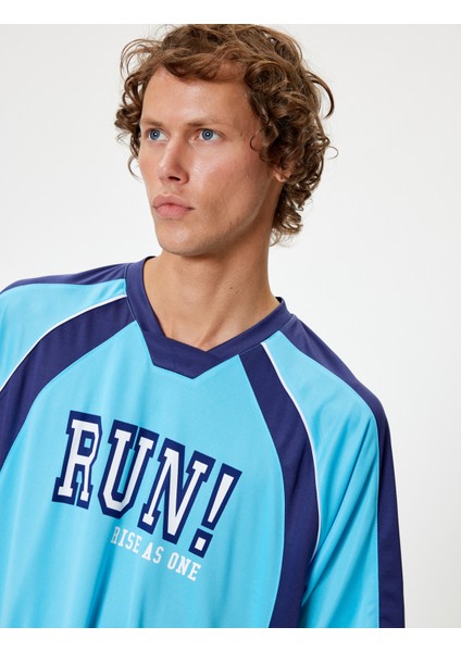 Oversize Kolej Tişört Slogan Baskılı Kısa Kollu