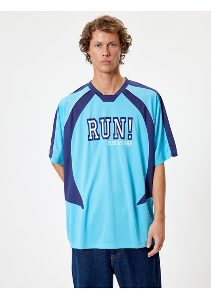 Oversize Kolej Tişört Slogan Baskılı Kısa Kollu modelleri